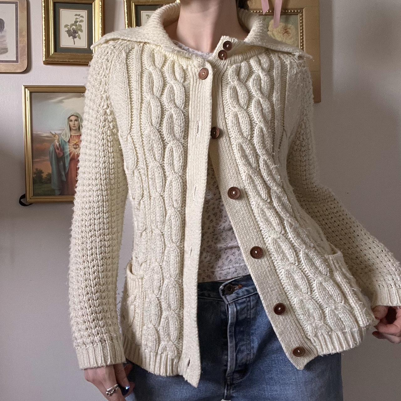 Cream chunky cable knit cardigan (S)