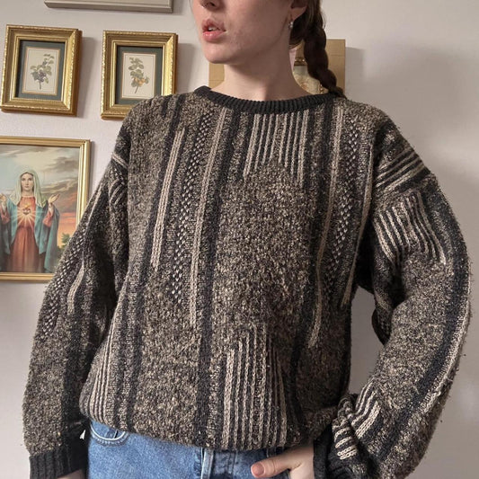 Chunky dark 80's knit sweater (L)