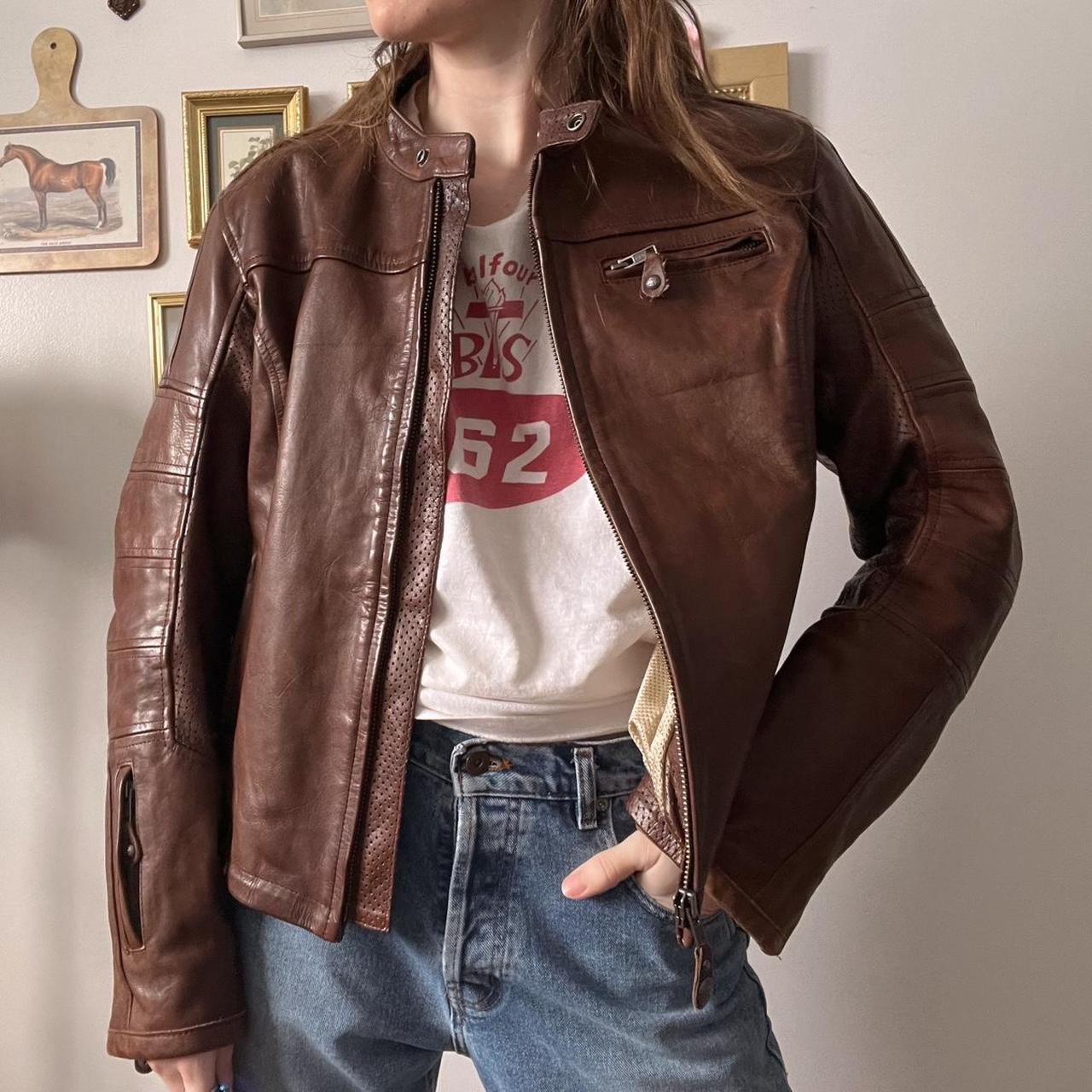 Brown leather moto jacket (M)