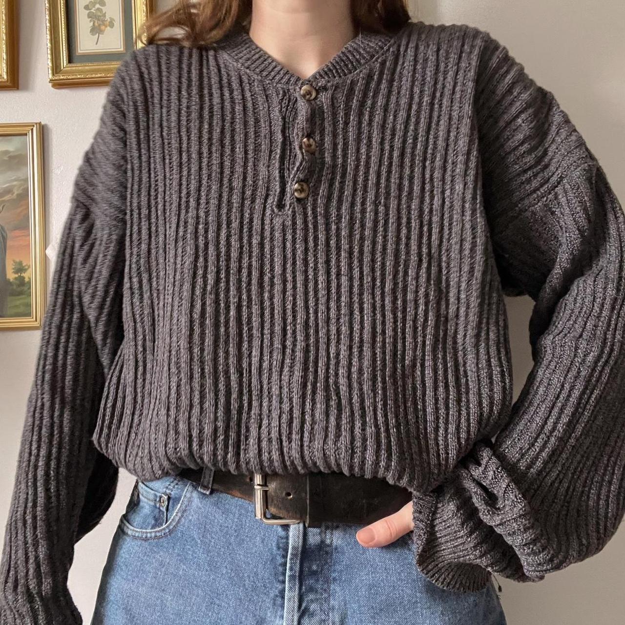 Chunky grey ribbed knit sweater (XL)