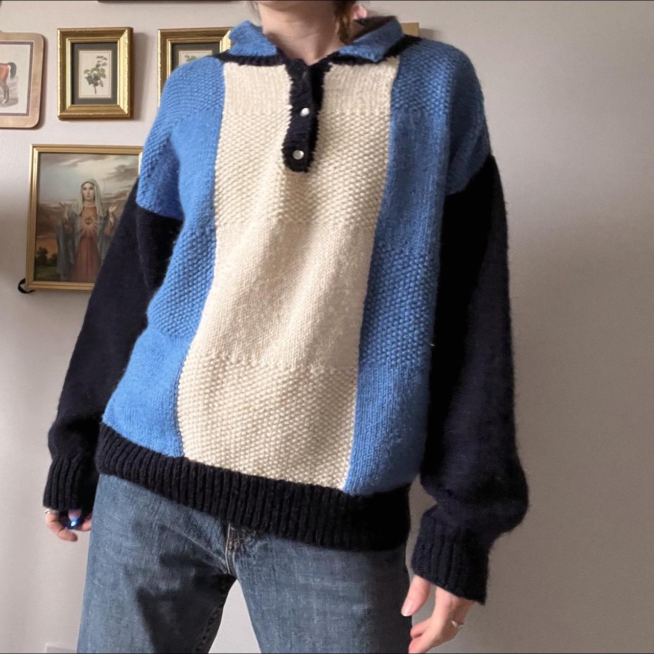 Slouchy blue colorblock knit (L)