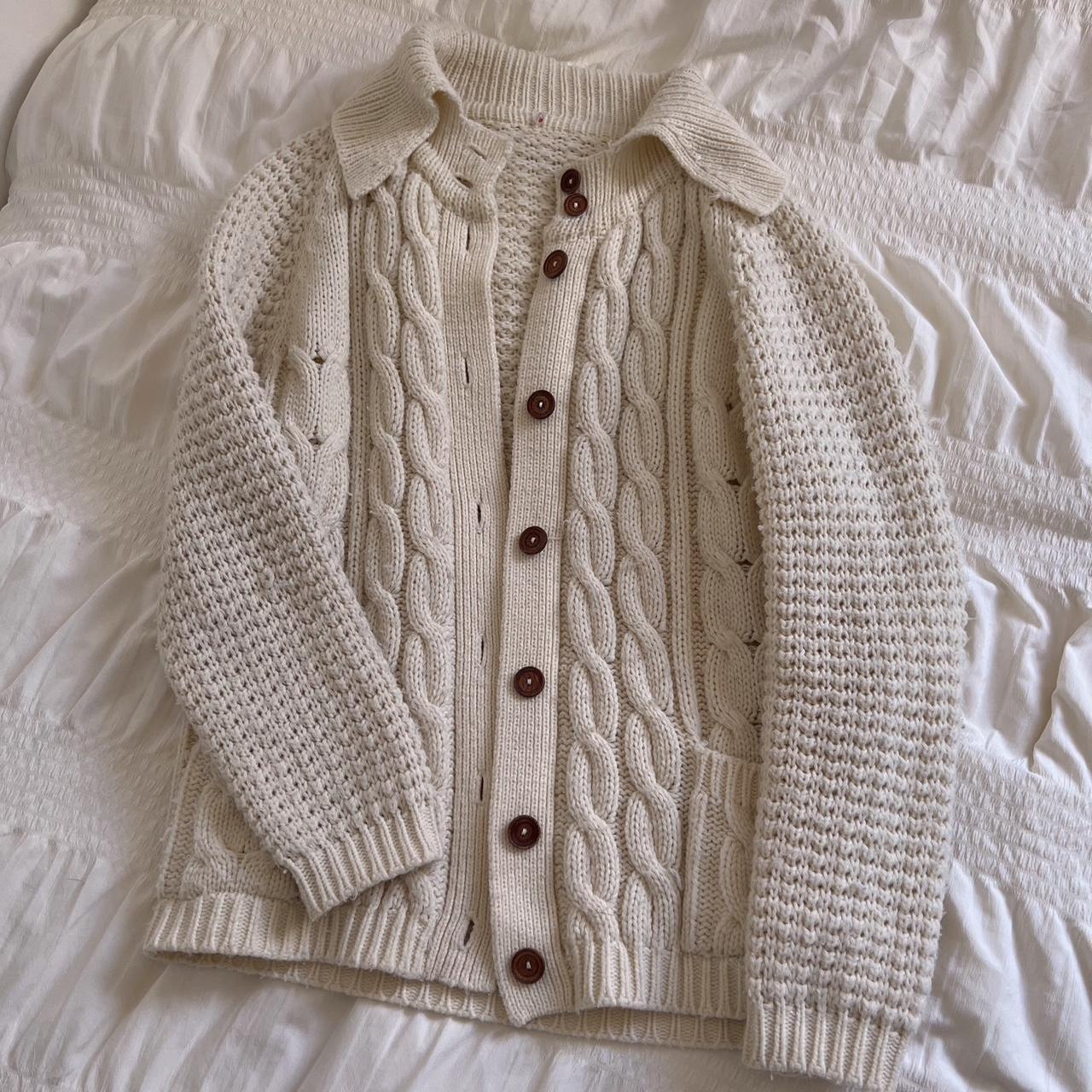 Cream chunky cable knit cardigan (S)