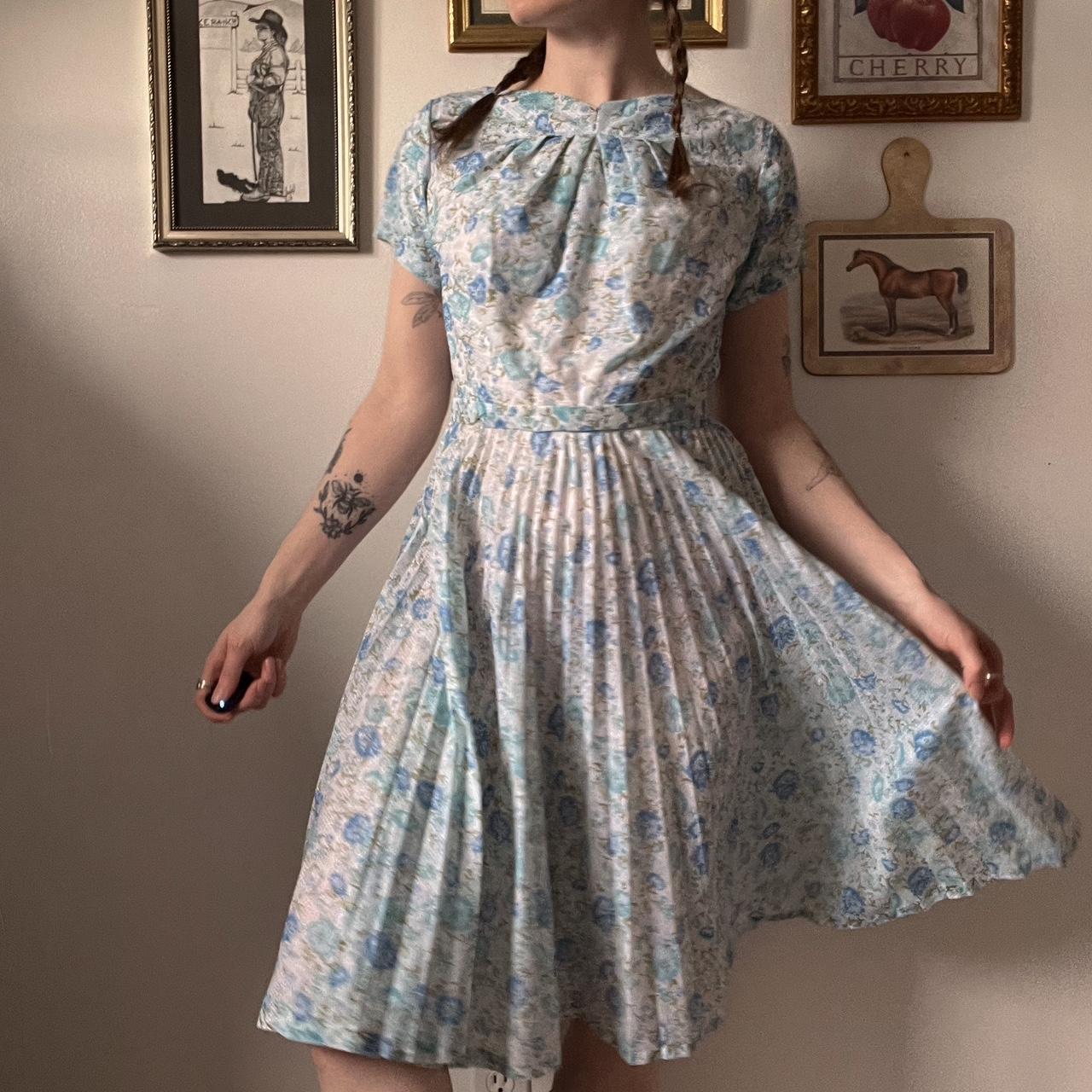 1950s handmade blue floral dress (S)