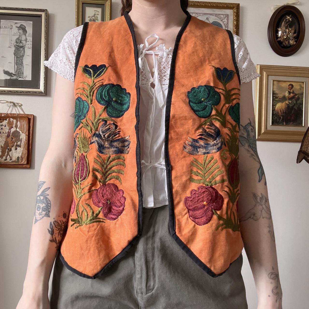 Tangerine boho embroidered vest (M)