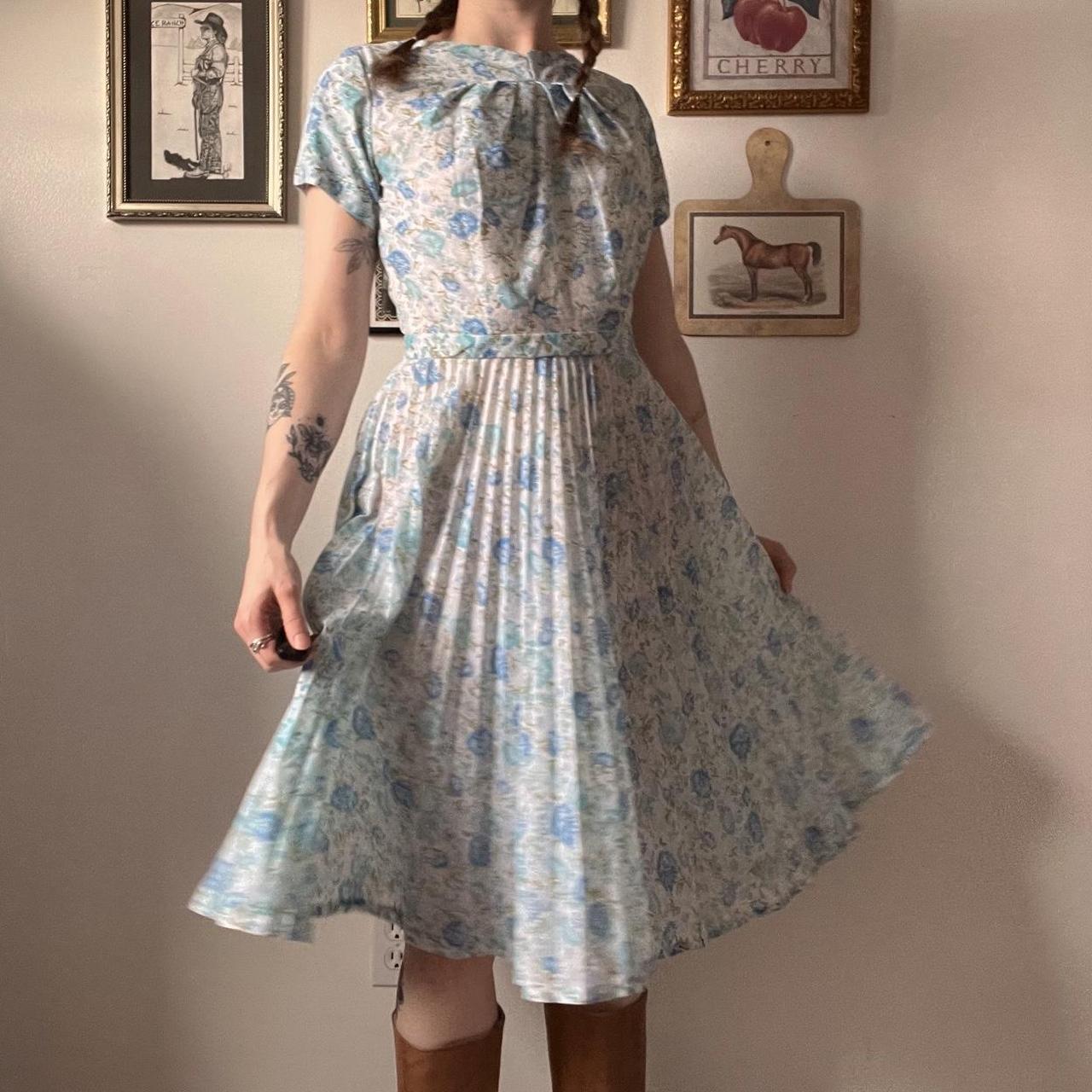 1950s handmade blue floral dress (S)