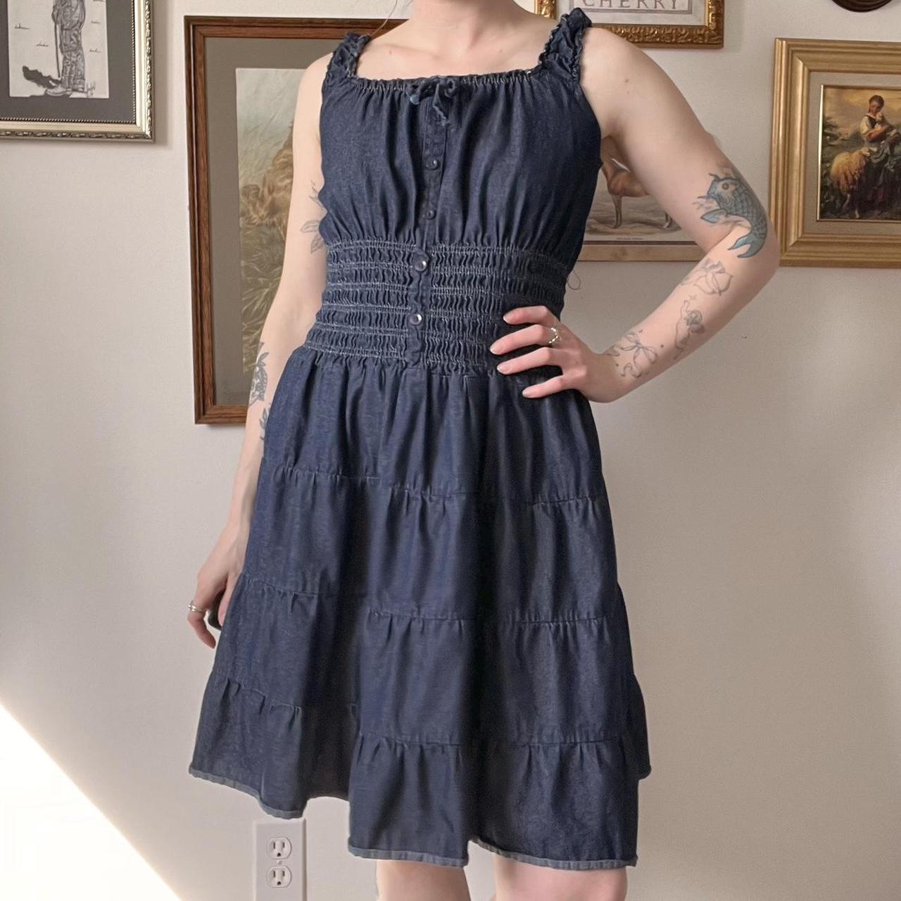 Tiered denim midi dress (M)