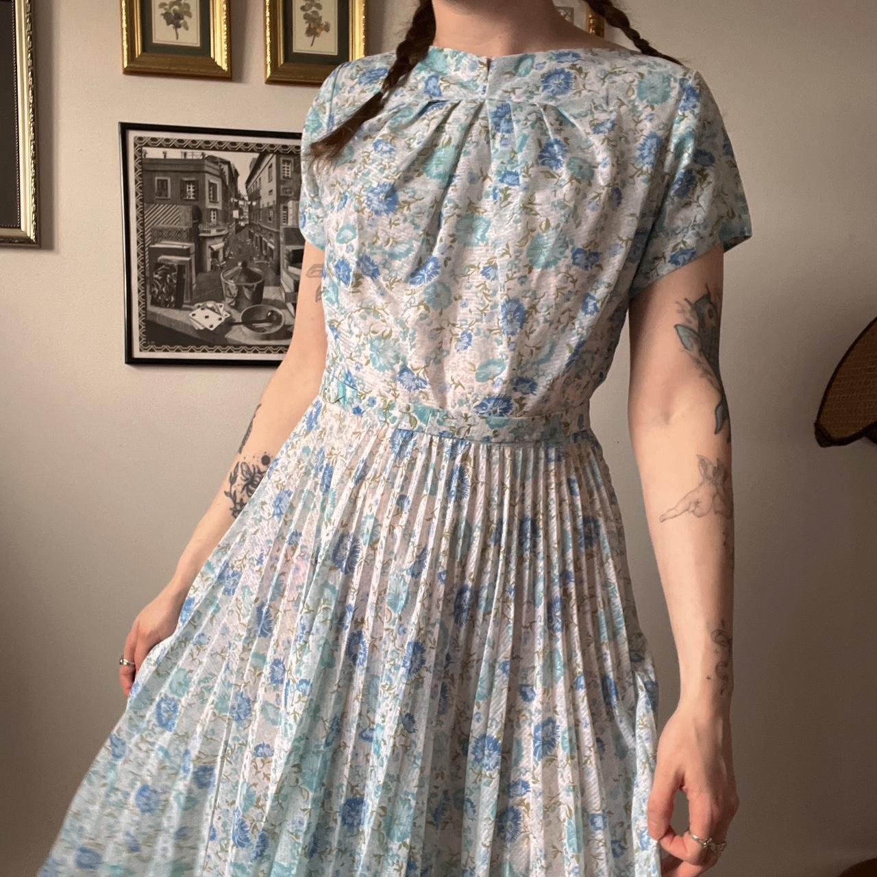 1950s handmade blue floral dress (S)