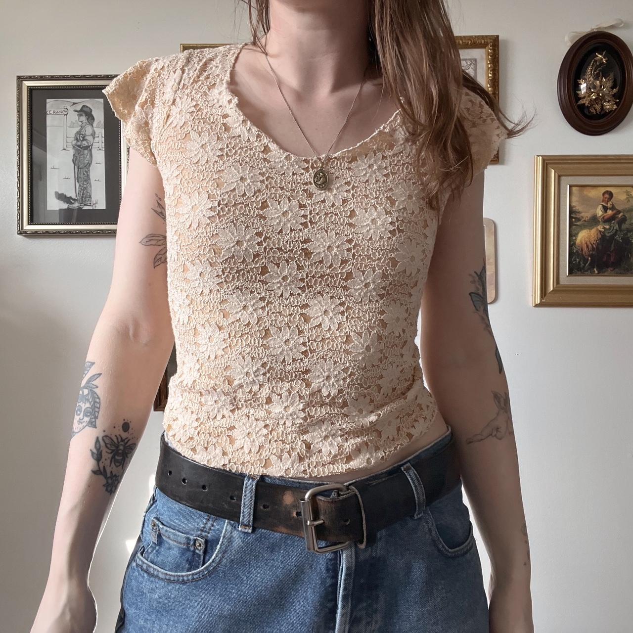 Cream floral lace top (XS)