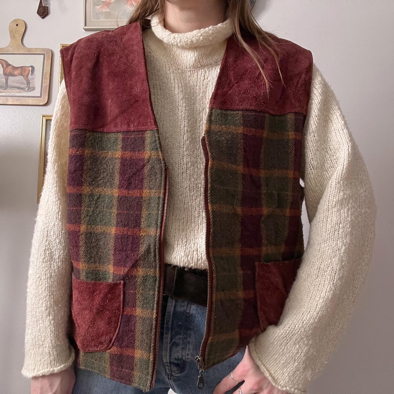 Western suede plaid vest (L)