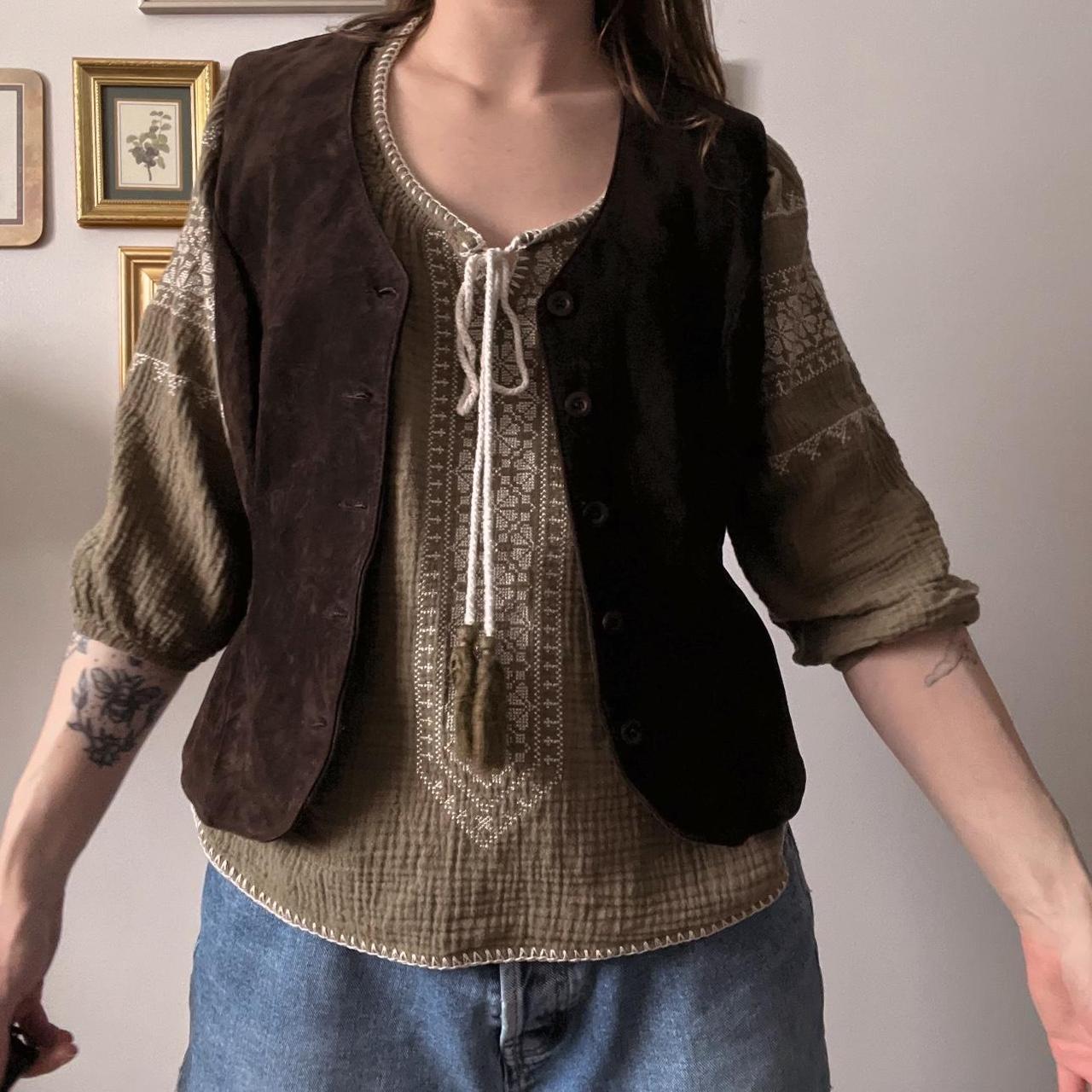 Brown suede leather vest (S)