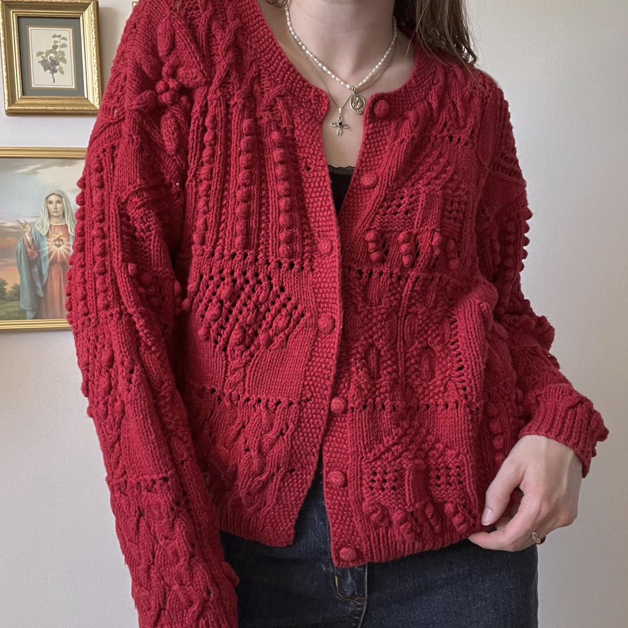 Cherry red knit cardigan (S)