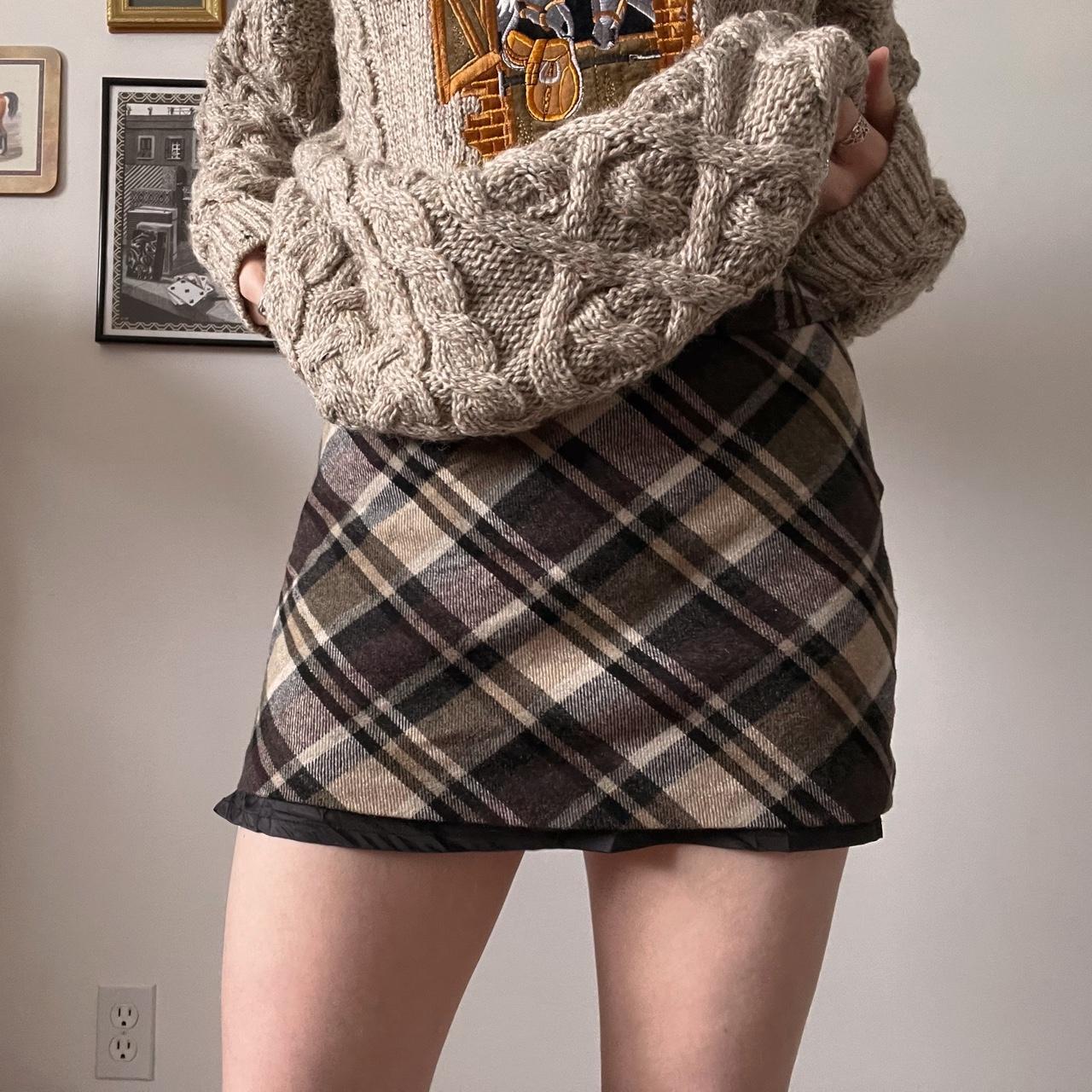 Brown plaid mini skirt (S)