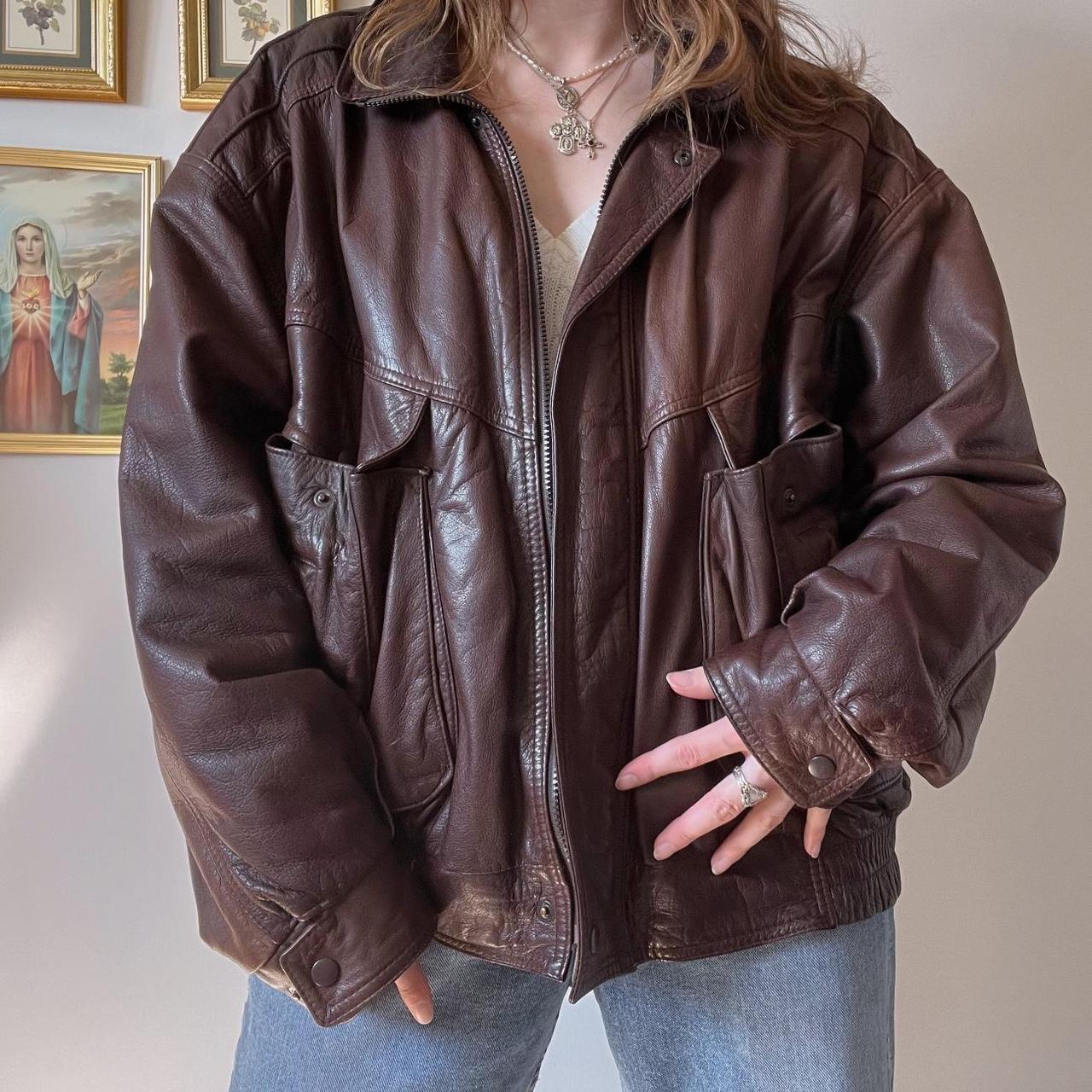 Brown leather bomber jacket (XL)