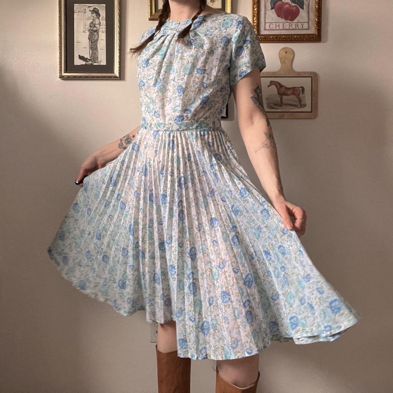 1950s handmade blue floral dress (S)