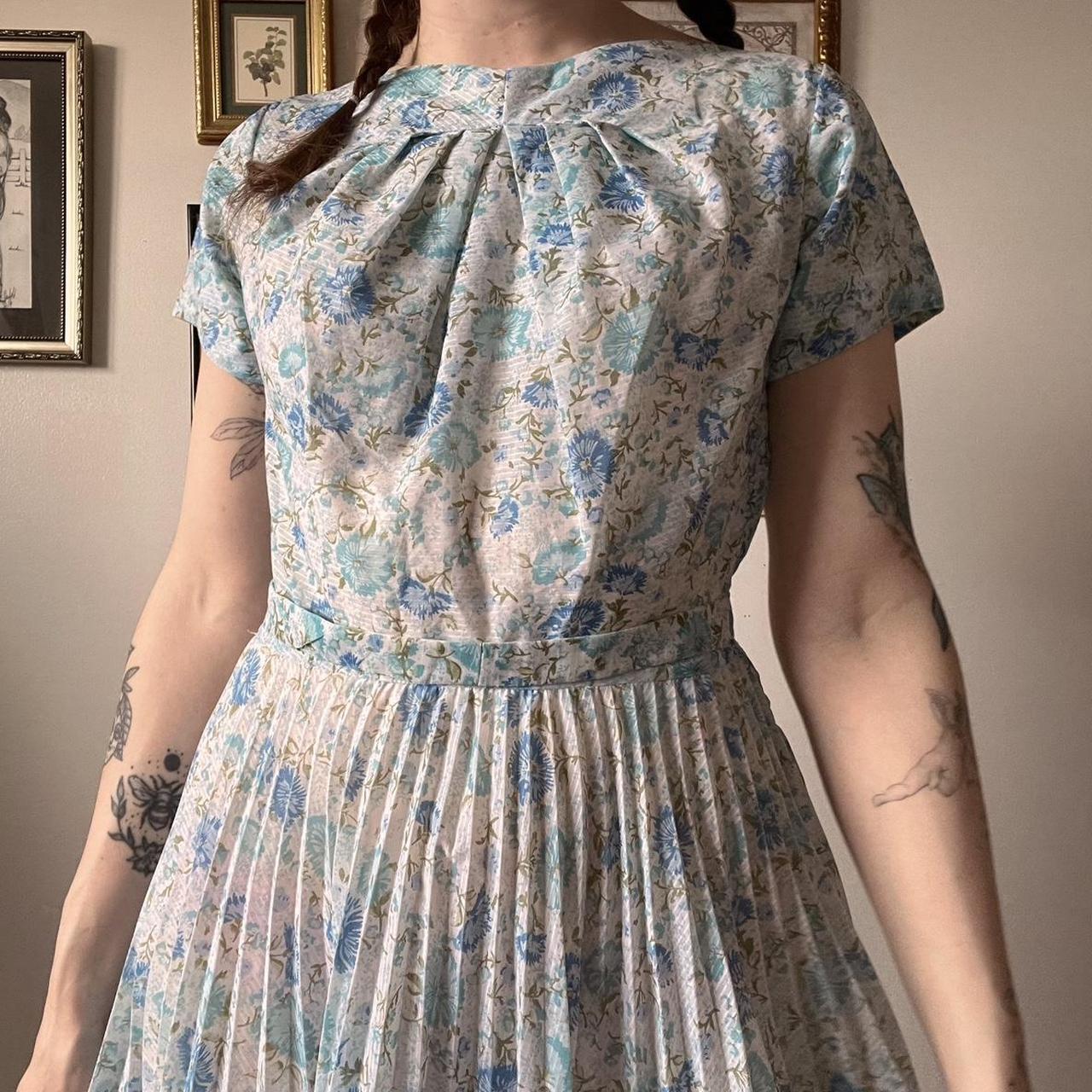 1950s handmade blue floral dress (S)