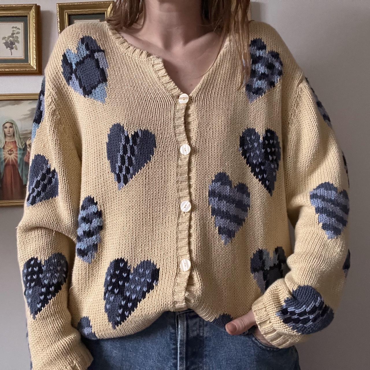 Cream knit hearts cardigan (XL)