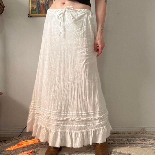 White ruffle linen maxi skirt (XS-XL)