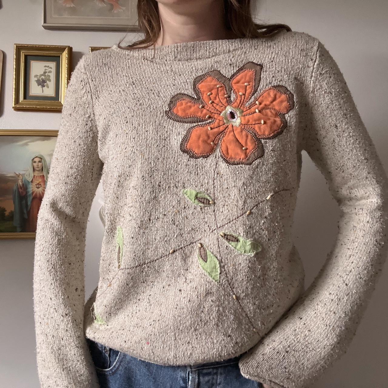 Silk patchwork flower knit sweater (S)