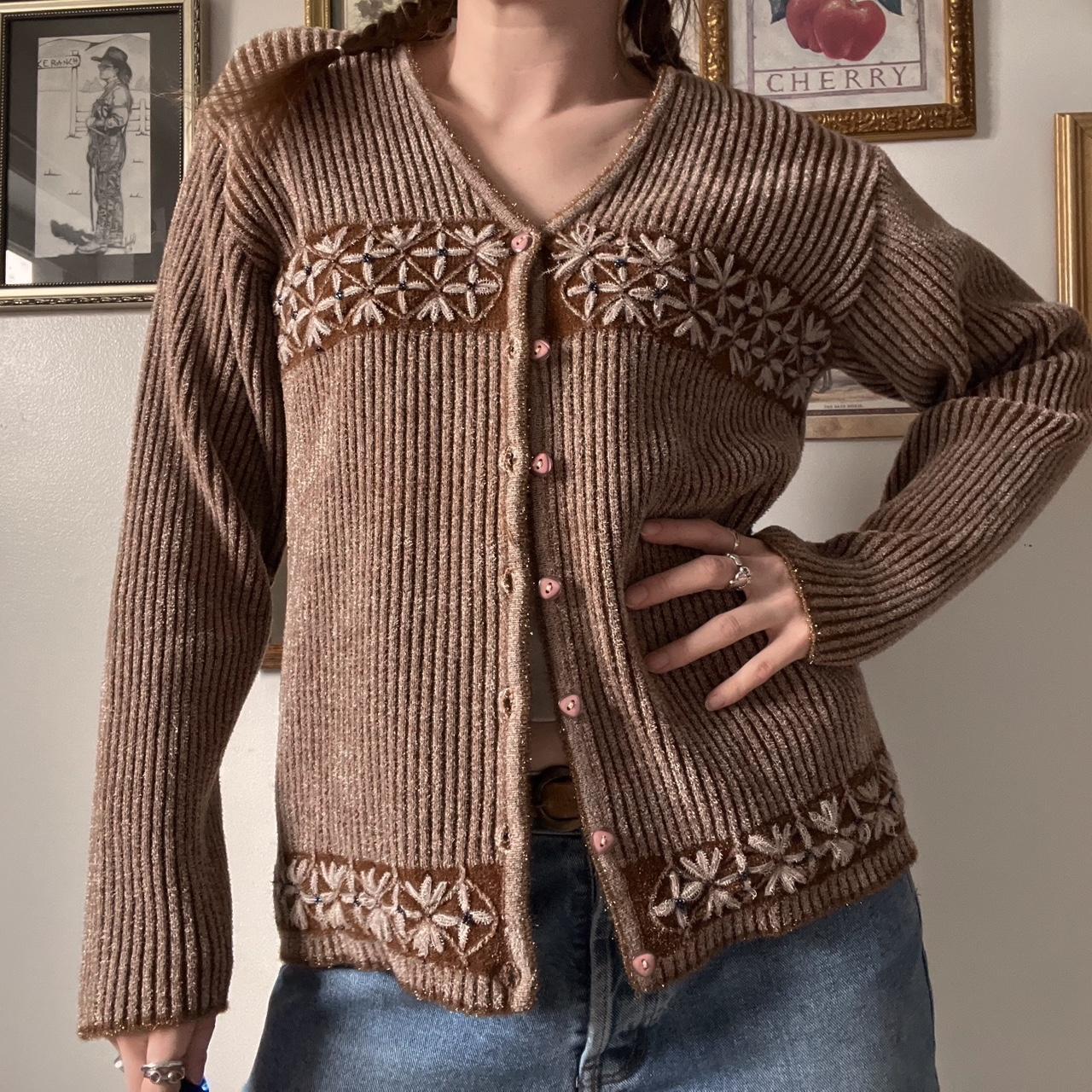 Brown flower knit cardigan (M)