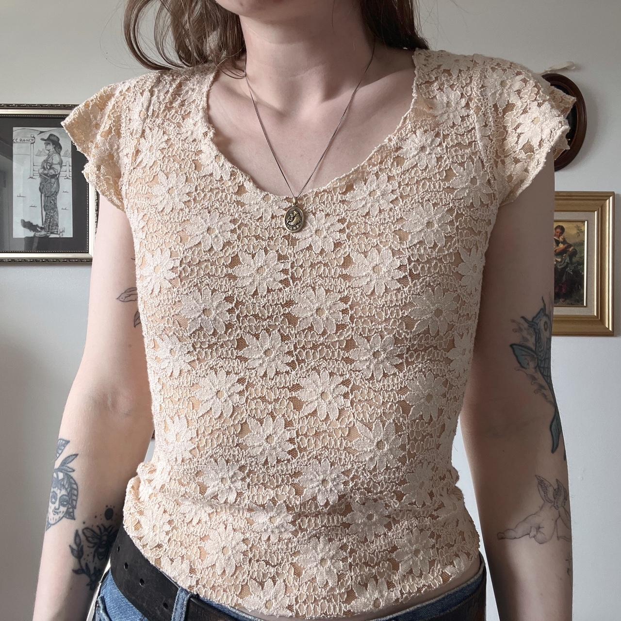 Cream floral lace top (XS)