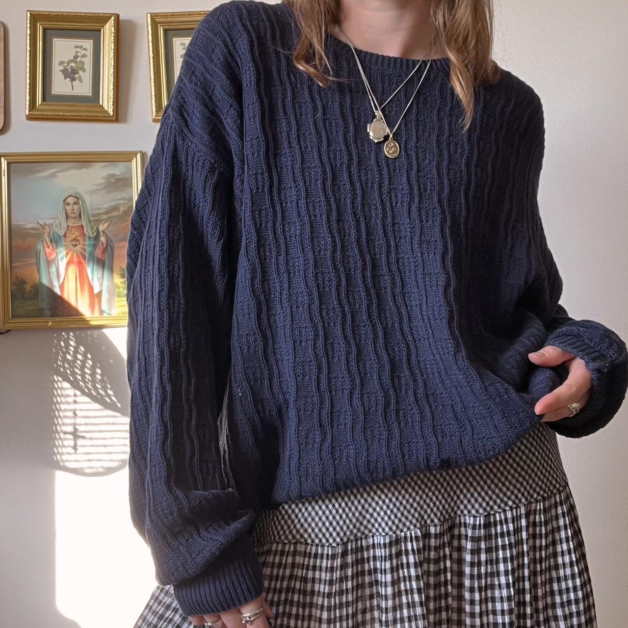 Vintage slouchy blue wave knit sweater (M/L)