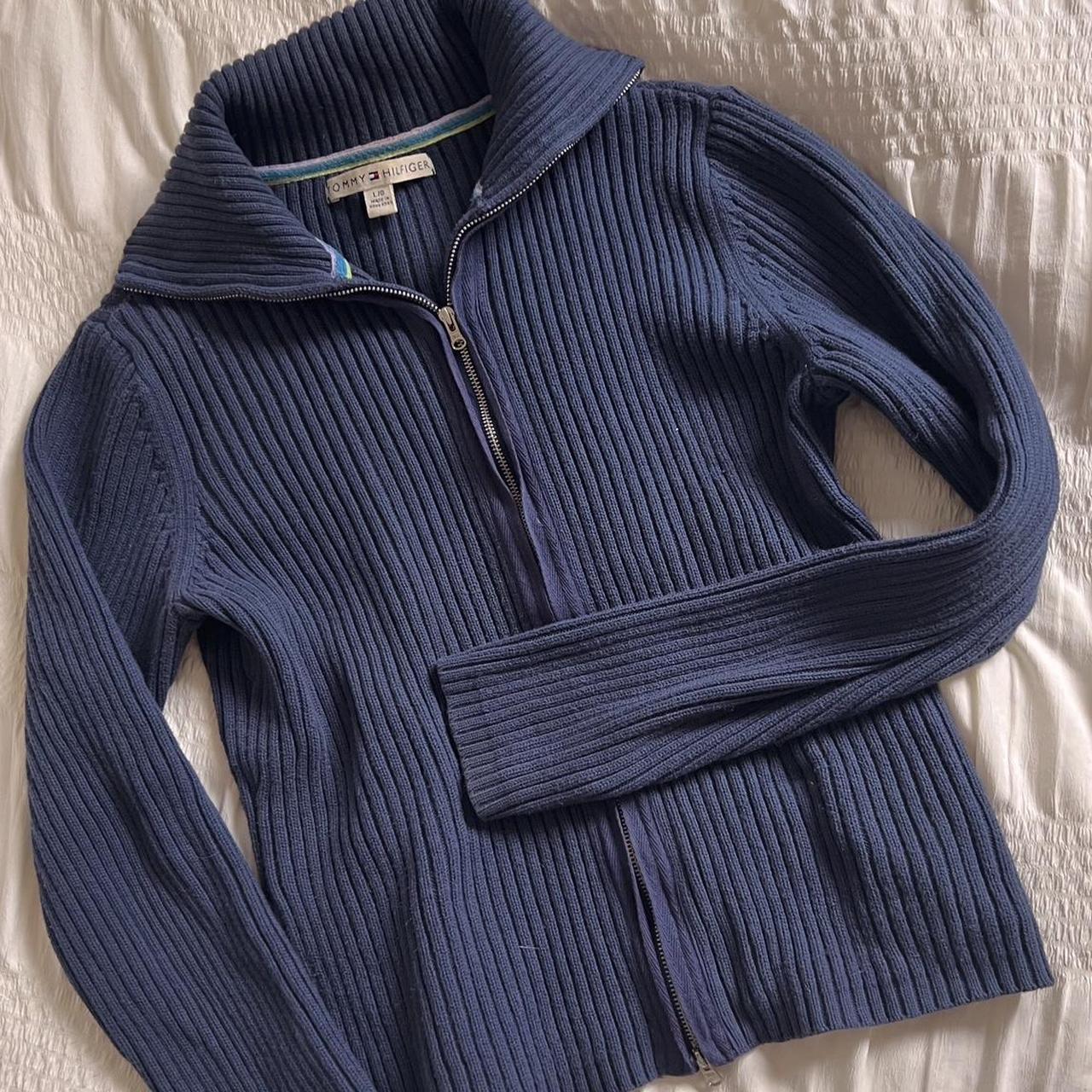 Navy ribbed knit zip up (M)