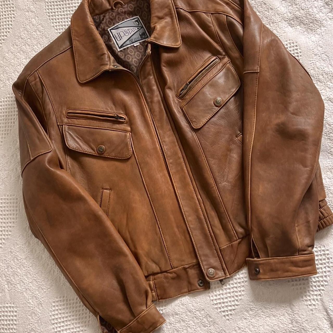 Caramel leather bomber jacket (L)