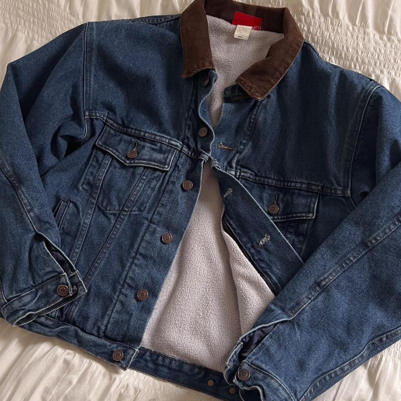 Fleece lined vintage denim jacket (S)