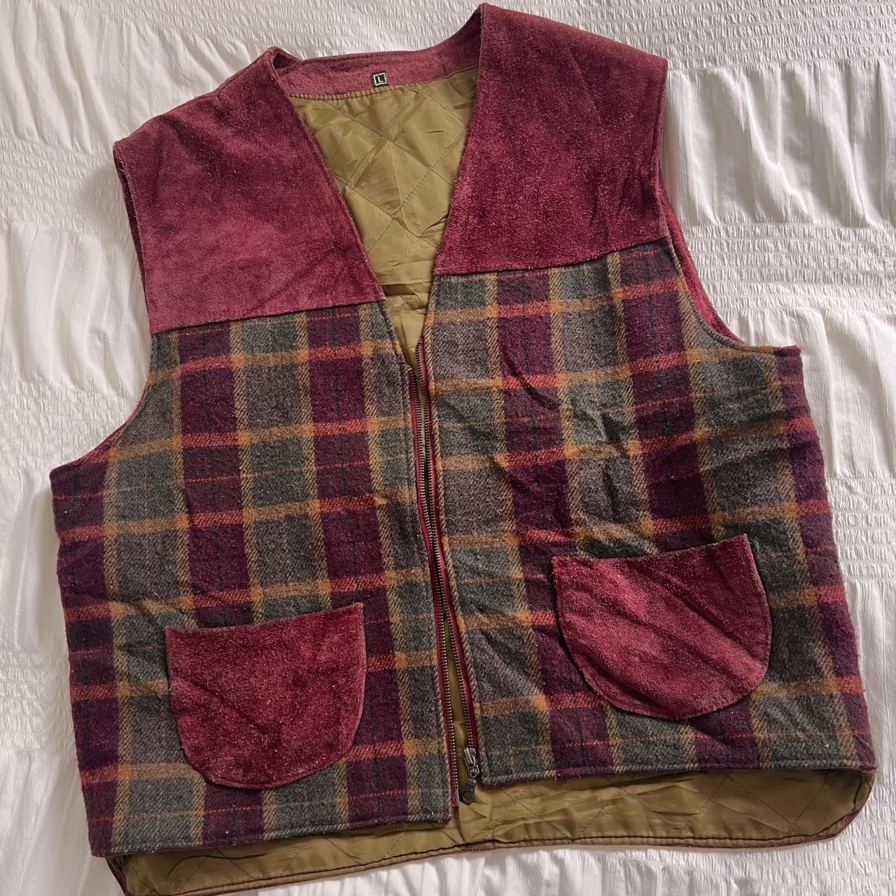 Western suede plaid vest (L)