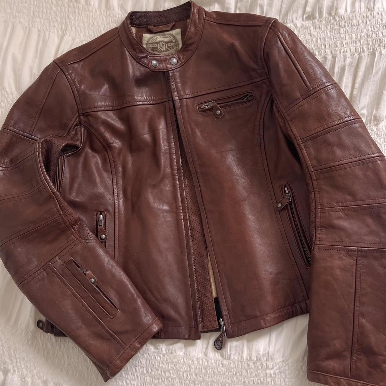 Brown leather moto jacket (M)