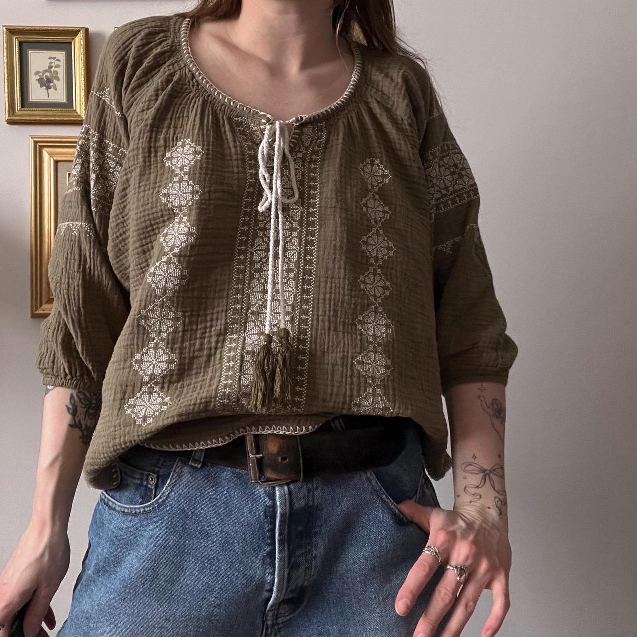 Forest green embroidered blouse (M)