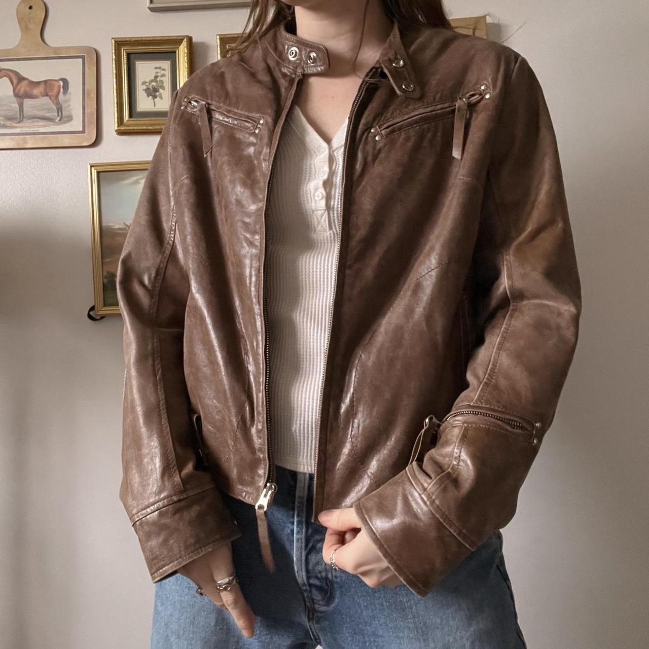 Brown leather moto jacket (M)