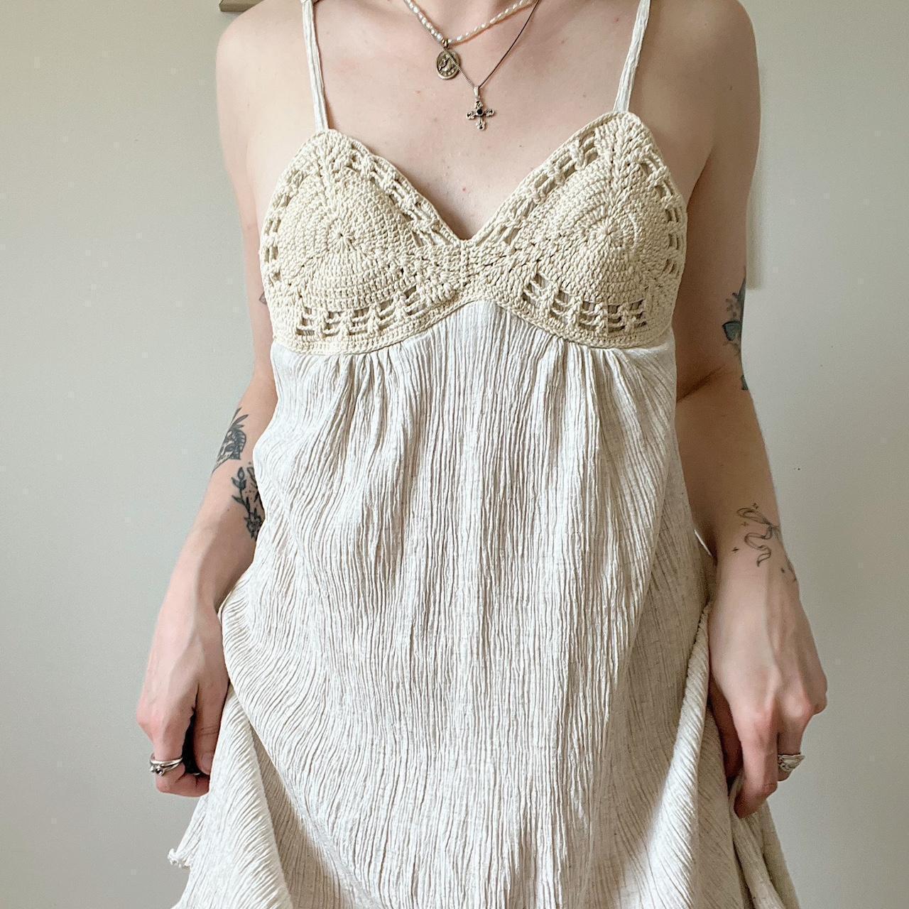 Cream gauze boho mini dress (S)