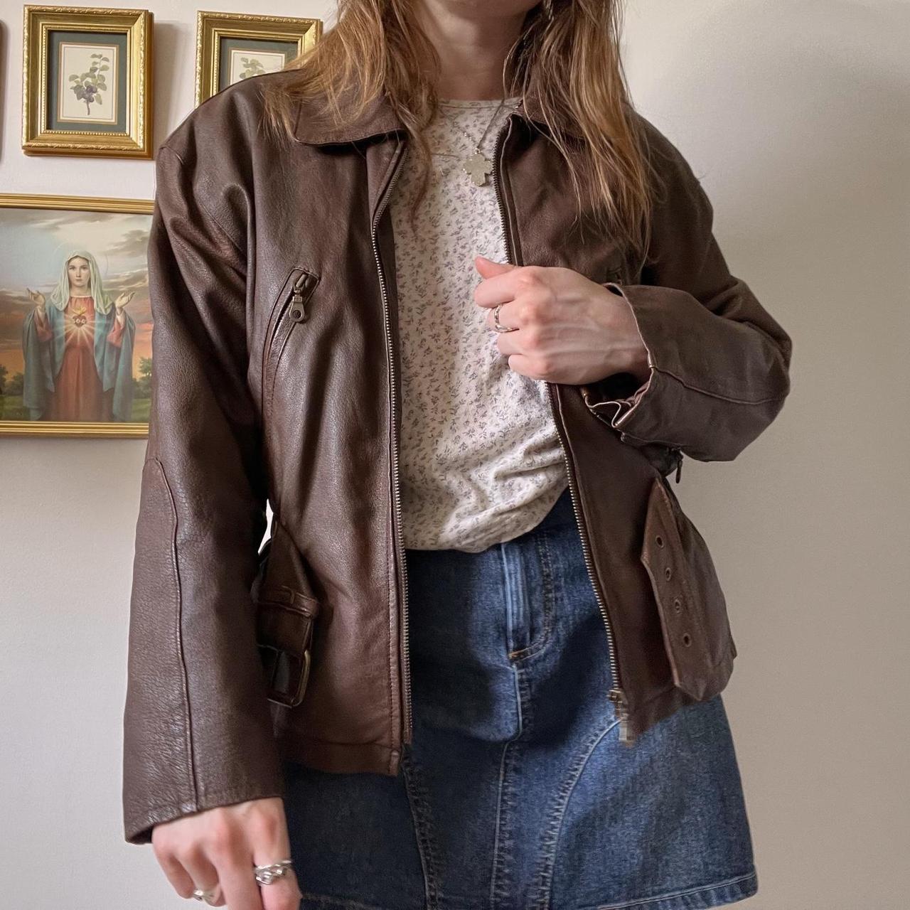 80s brown leather jacket (M)