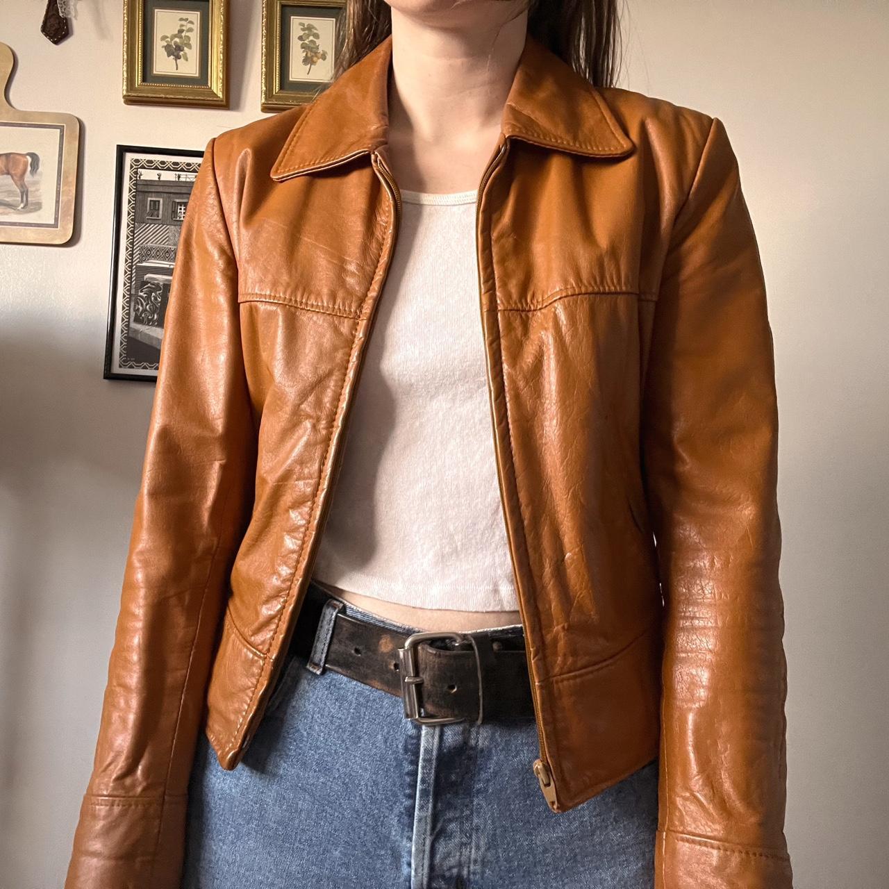 Caramel vintage leather jacket (S)