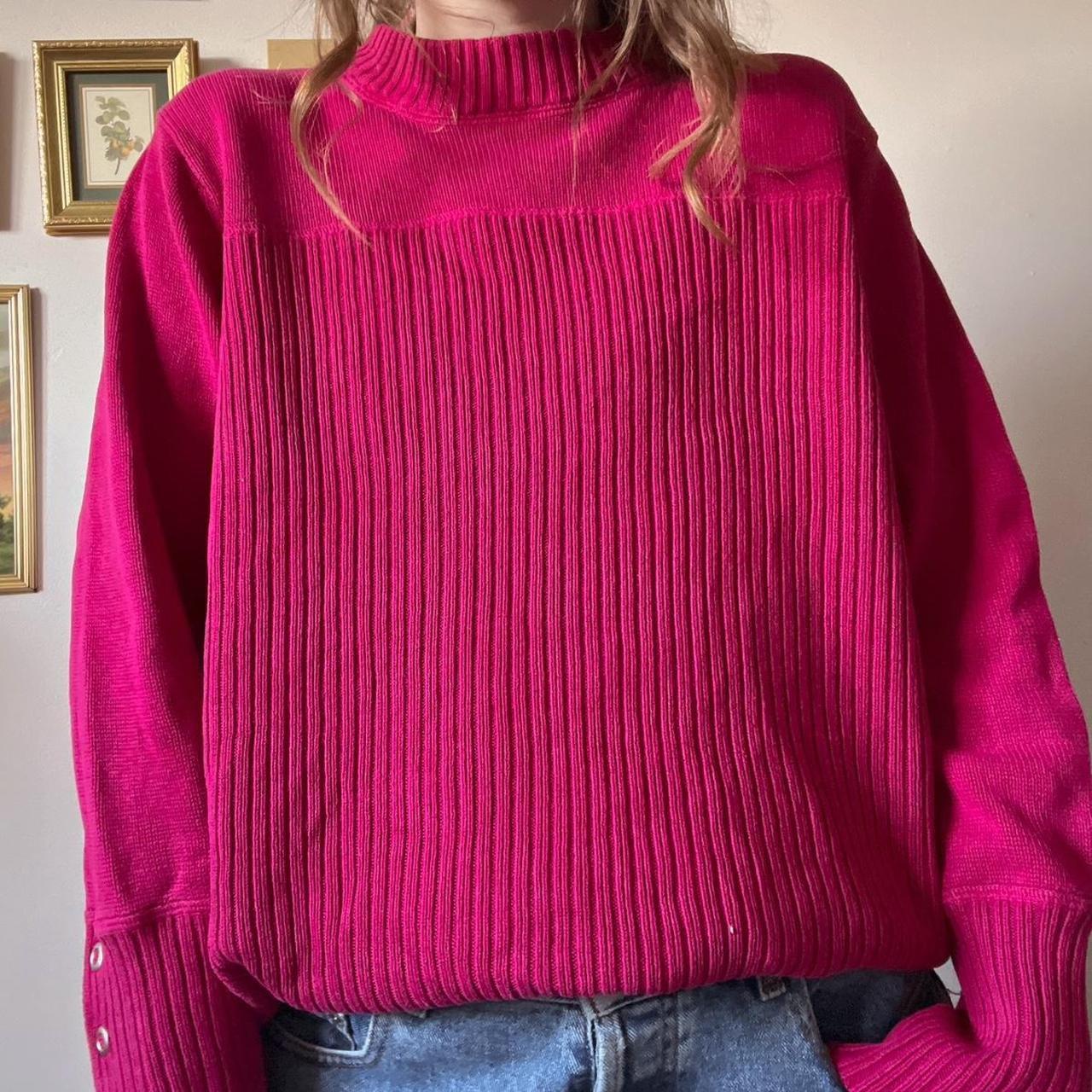 Hot pink ribbed knit sweater (L)