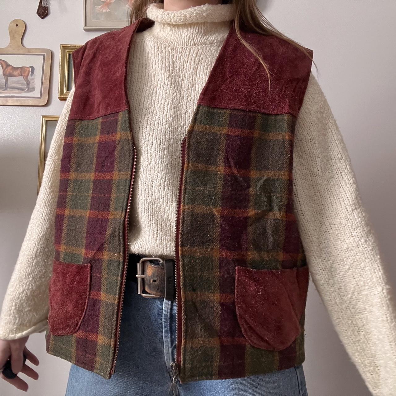 Western suede plaid vest (L)