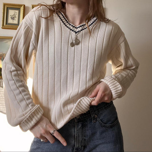 90s varsity ribbed knit sweater (S)