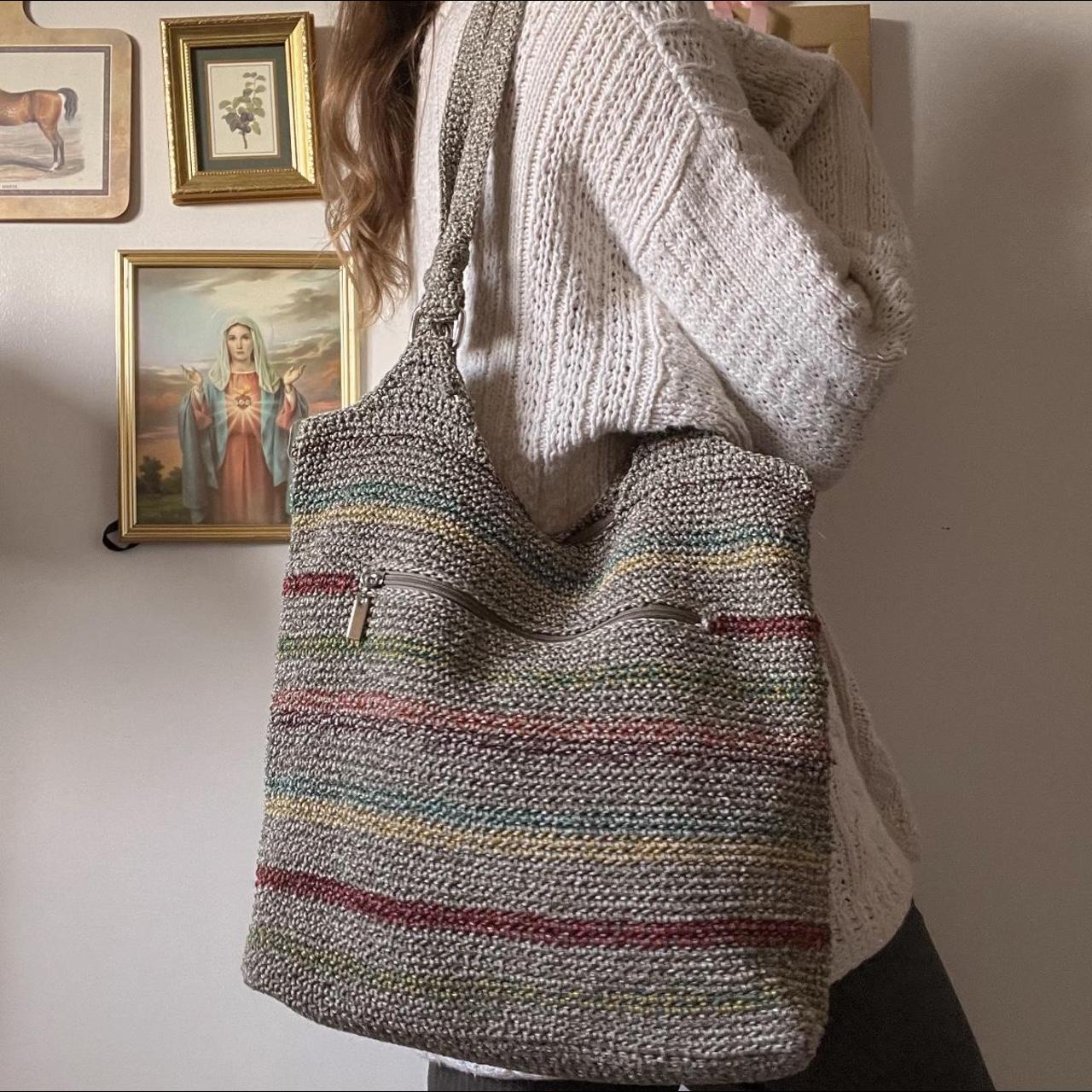 Muted rainbow woven tote bag