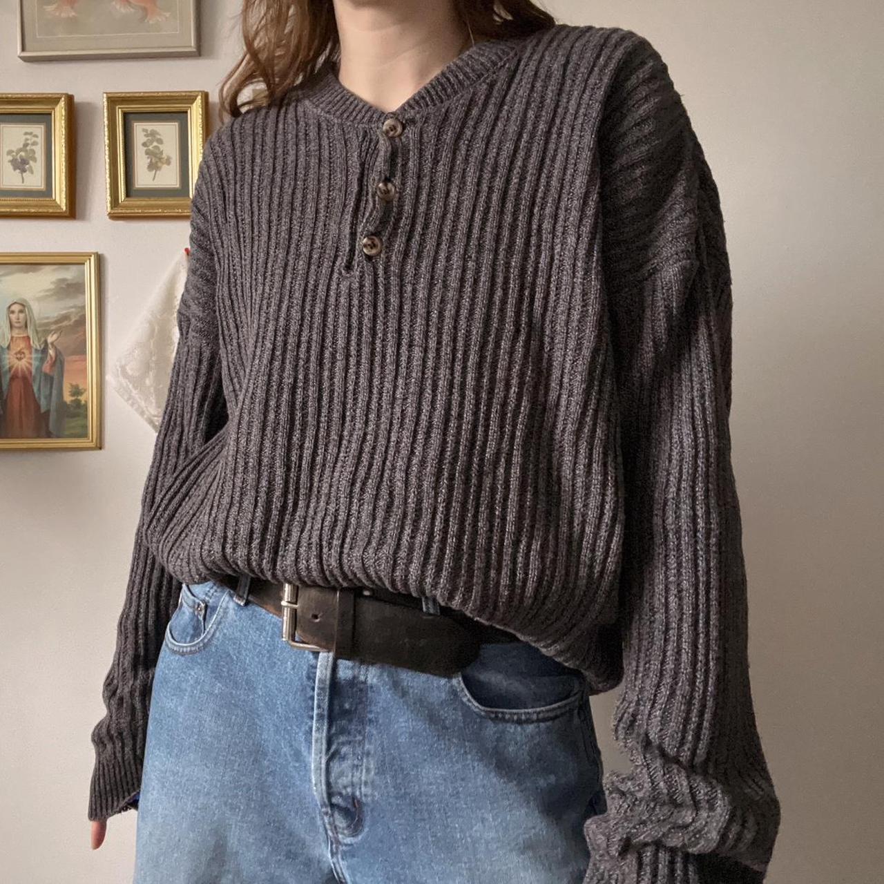 Chunky grey ribbed knit sweater (XL)