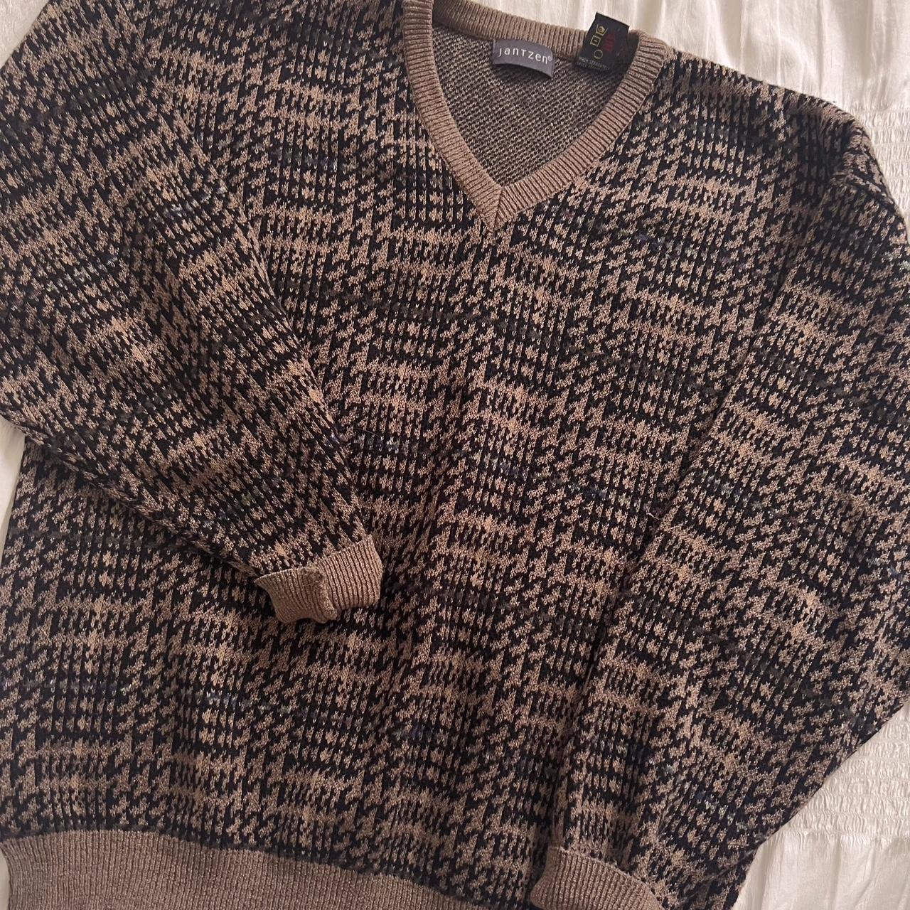 Brown checkered grandpa sweater (M)