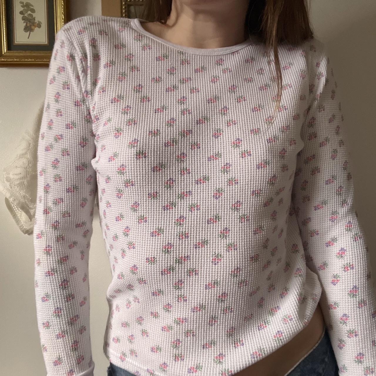 Floral waffle knit long sleeve (M)