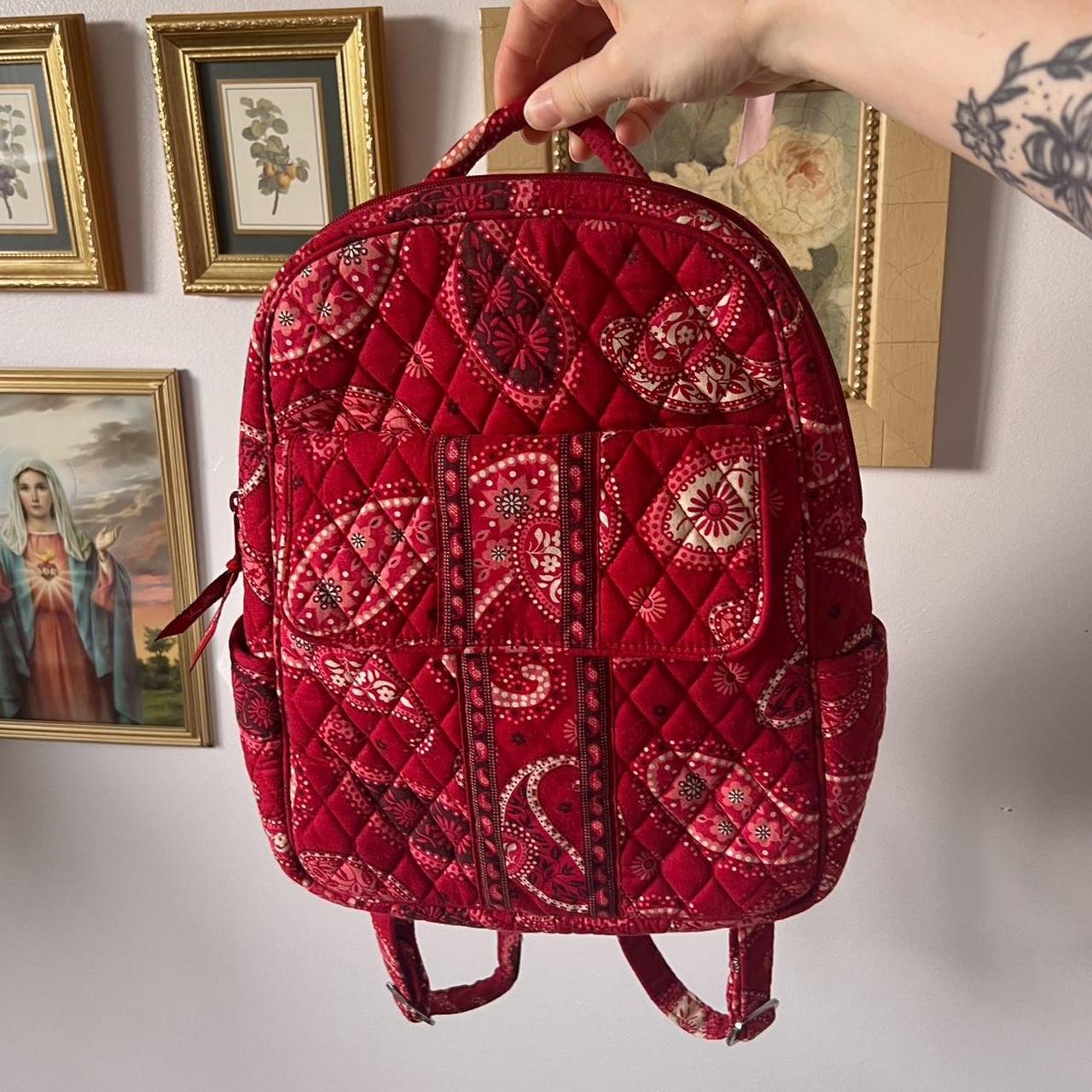 Red quilted backpack