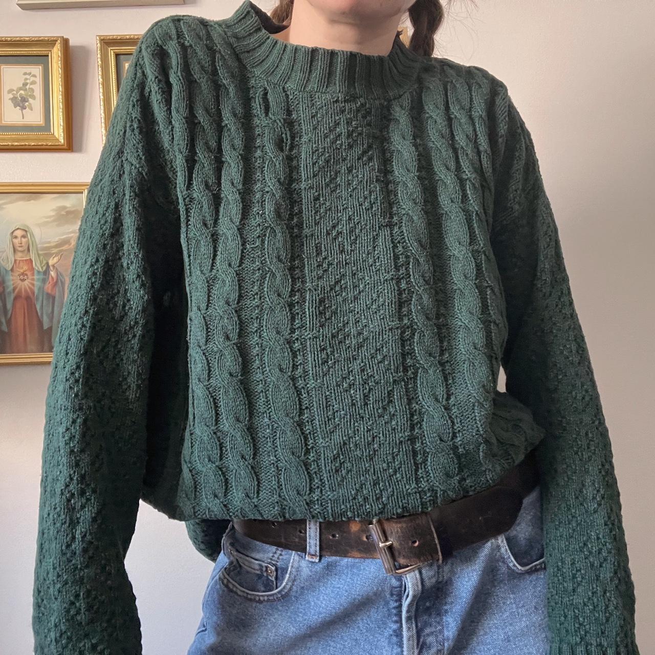 Pine green cable knit (L)