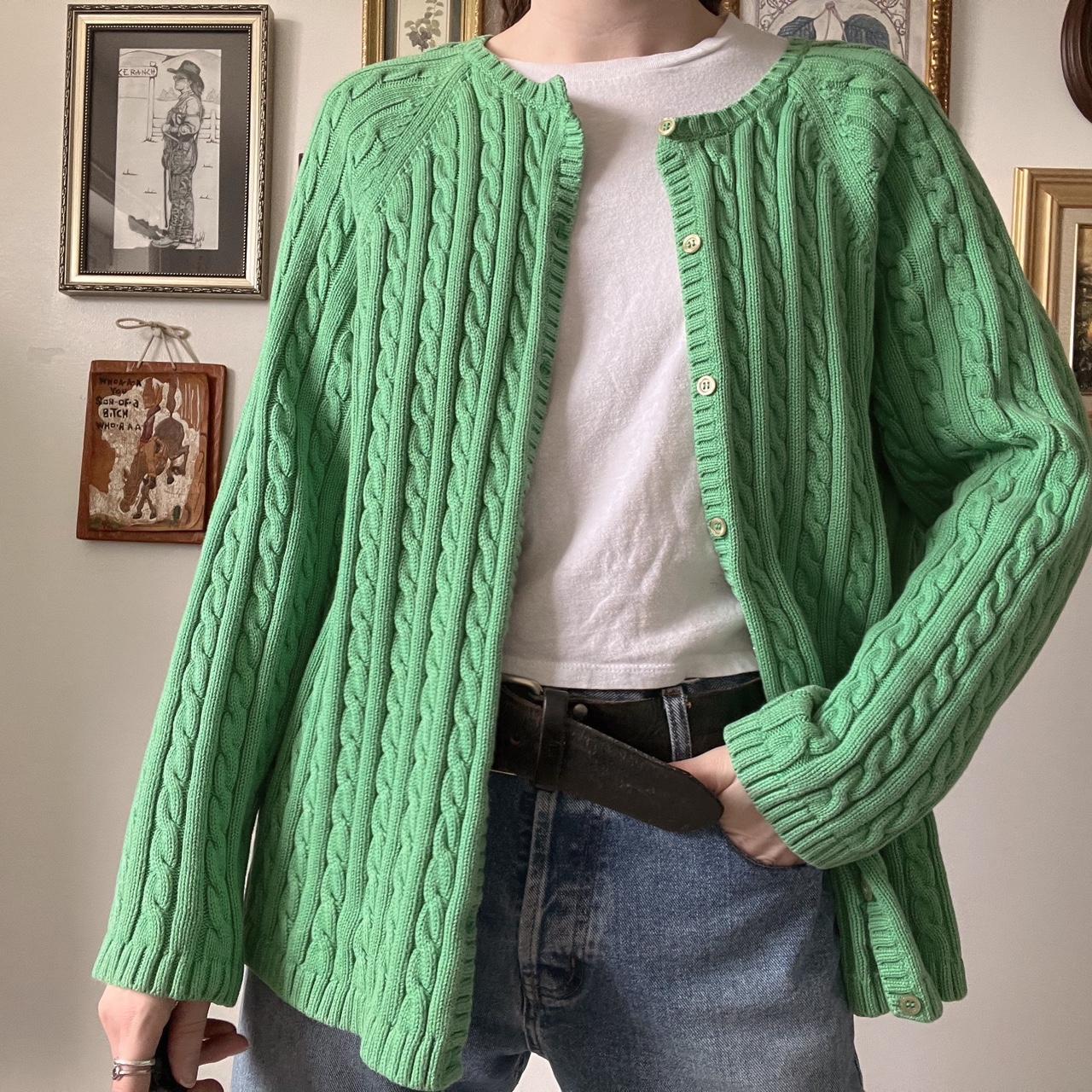 Spring green cable knit cardigan (L)