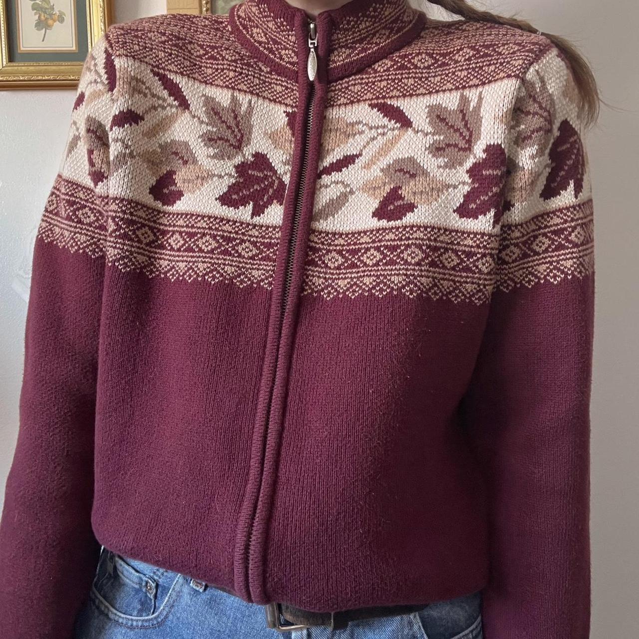 Burgundy leaf knit cardigan (S)