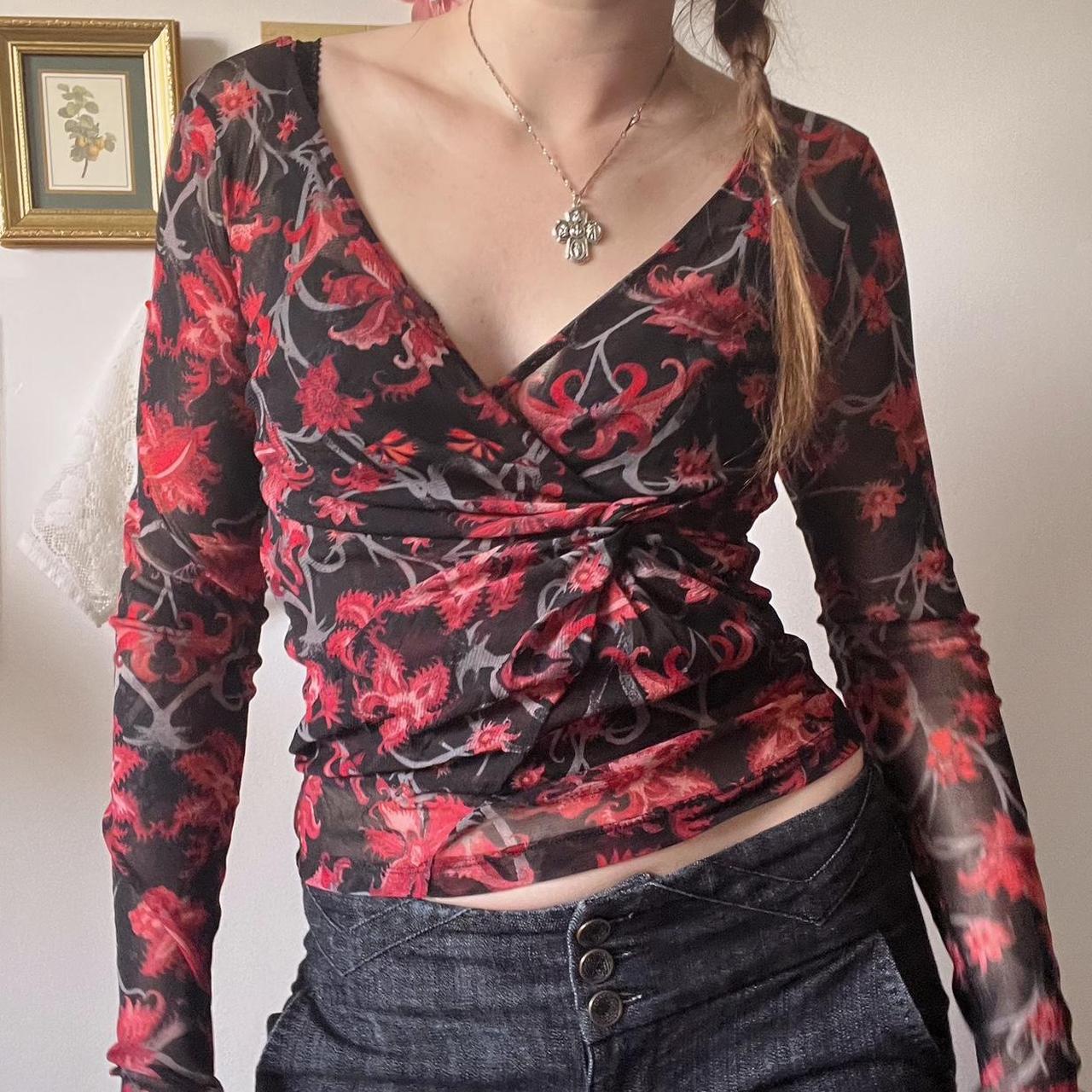 Whimsigoth floral mesh top (XS)