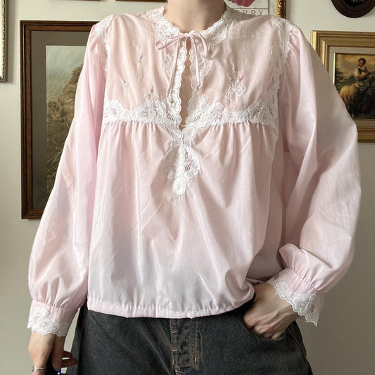 Pink lace cottage blouse (L)