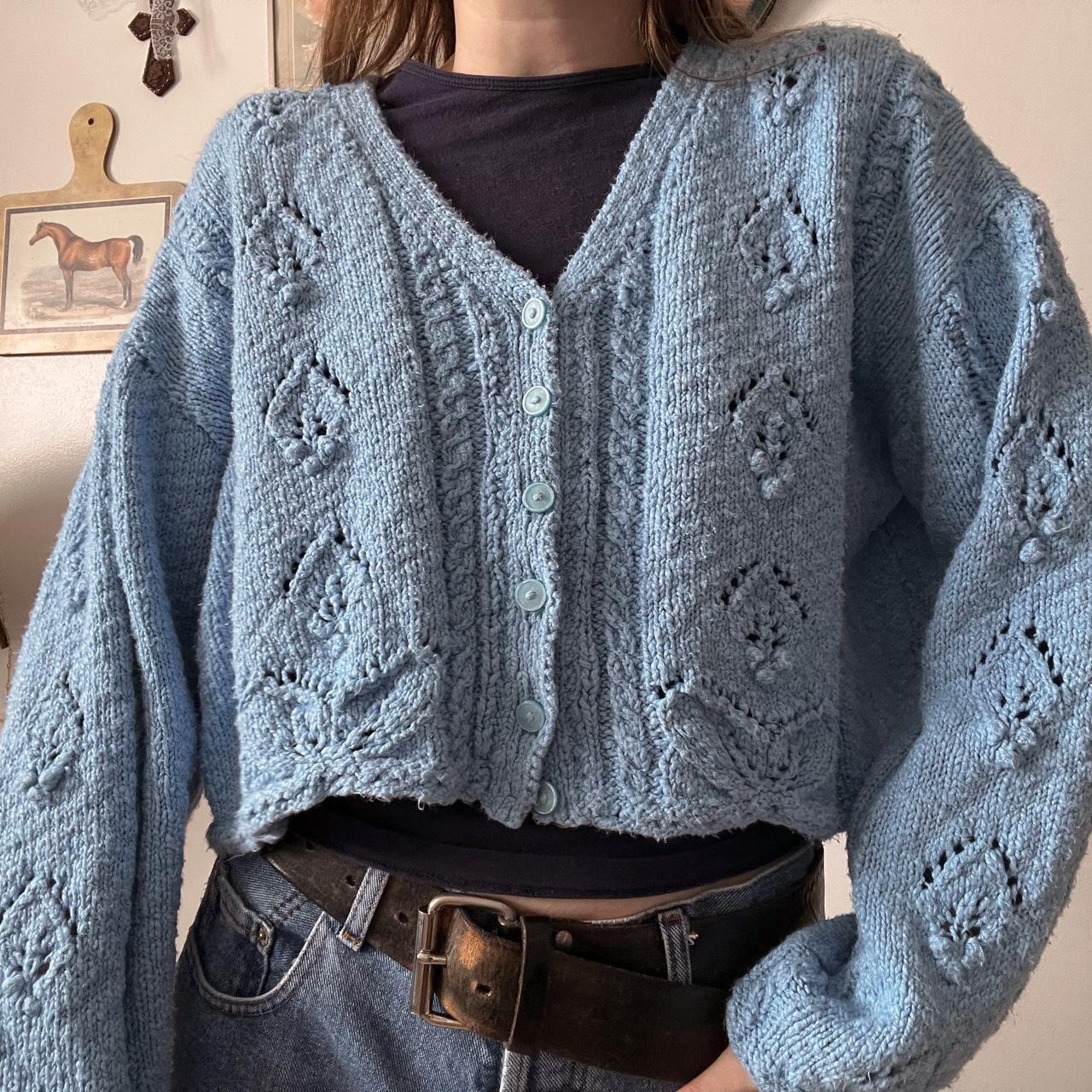 Cloud blue chunky knit cardigan (M)