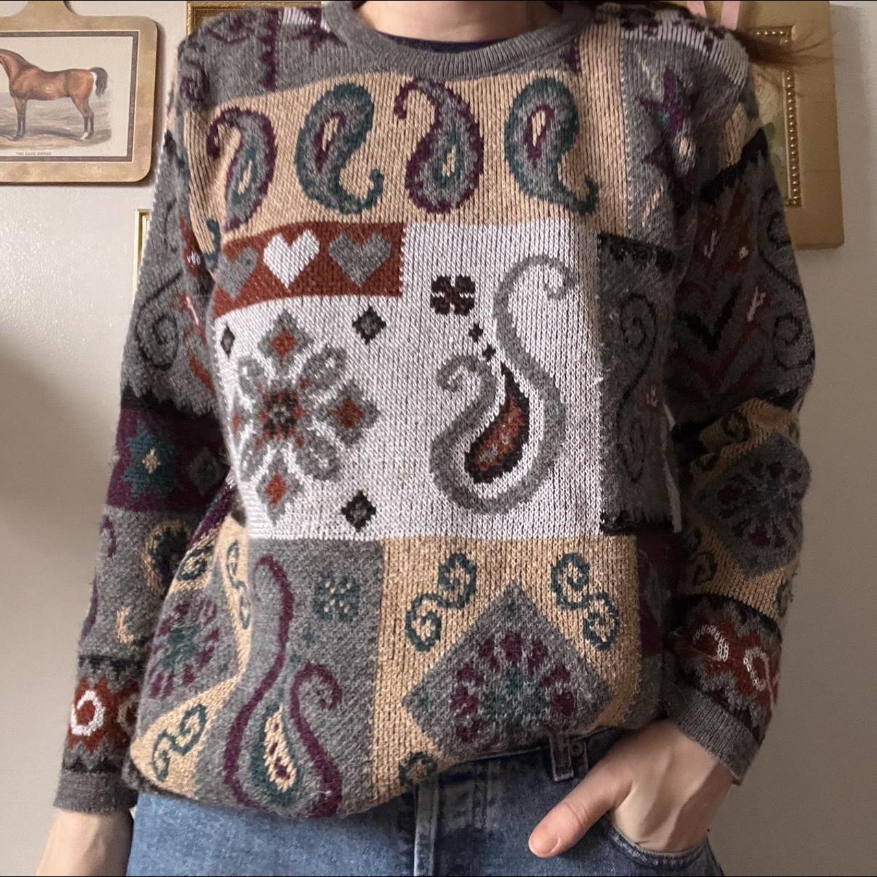 Vintage paisley knit sweater (L)